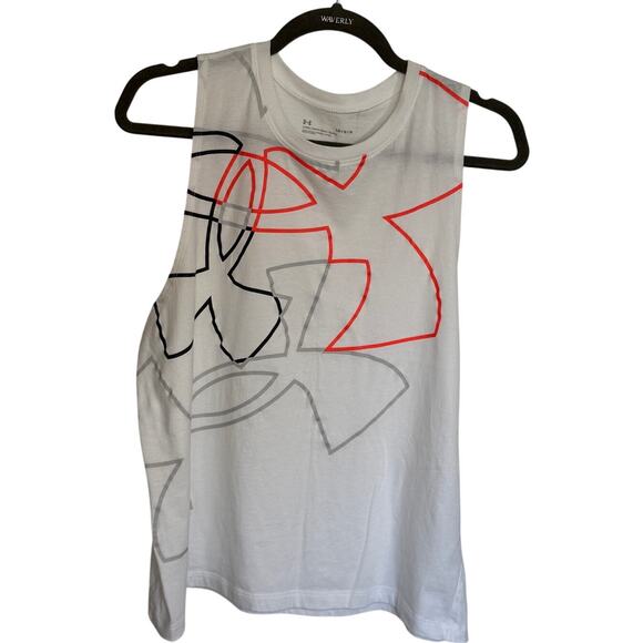 Under Armour Sz L sleeveless orange & white abstract workout or casual wear - Picture 2 of 5